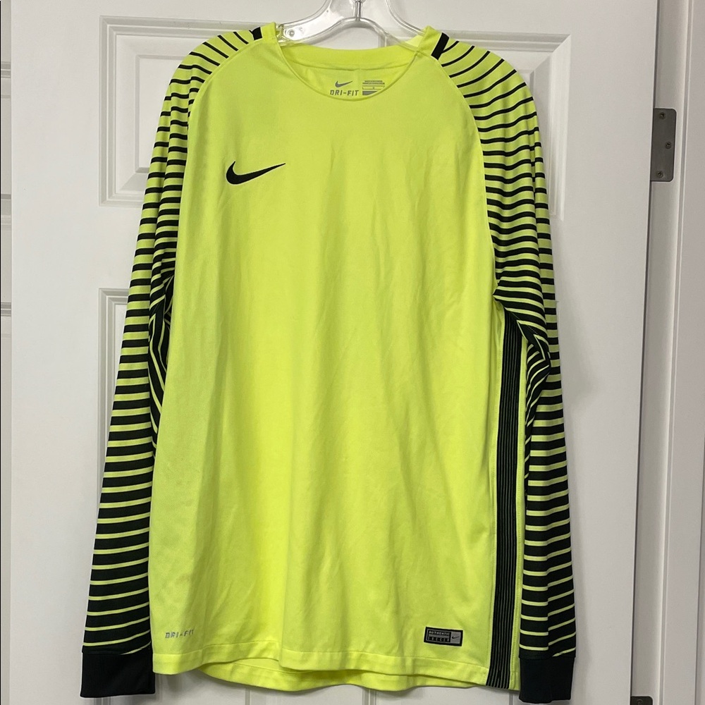 Nike Men's Neon Yellow and Black Long Sleeve Soccer Jersey